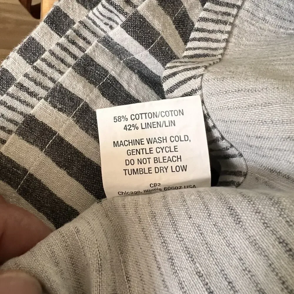4 CB2 Block Printed Stripe Panel Gray Linen Blend Curtains 48